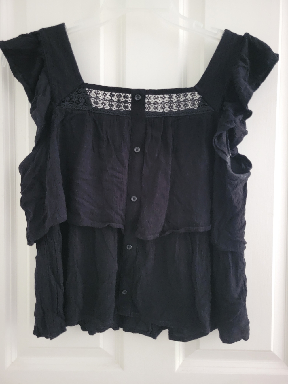 Wallflower Black Ruffle Faux Button Top